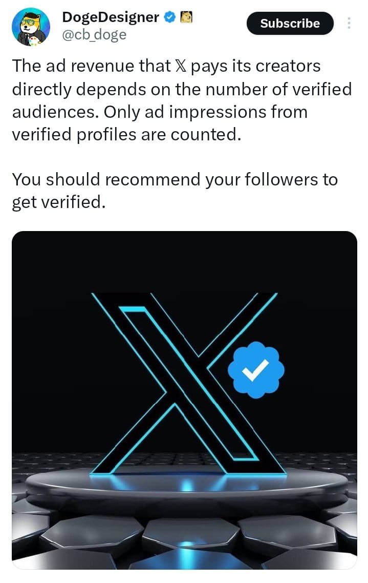 If you want revenue share on Twitter then get verified traffic on it.