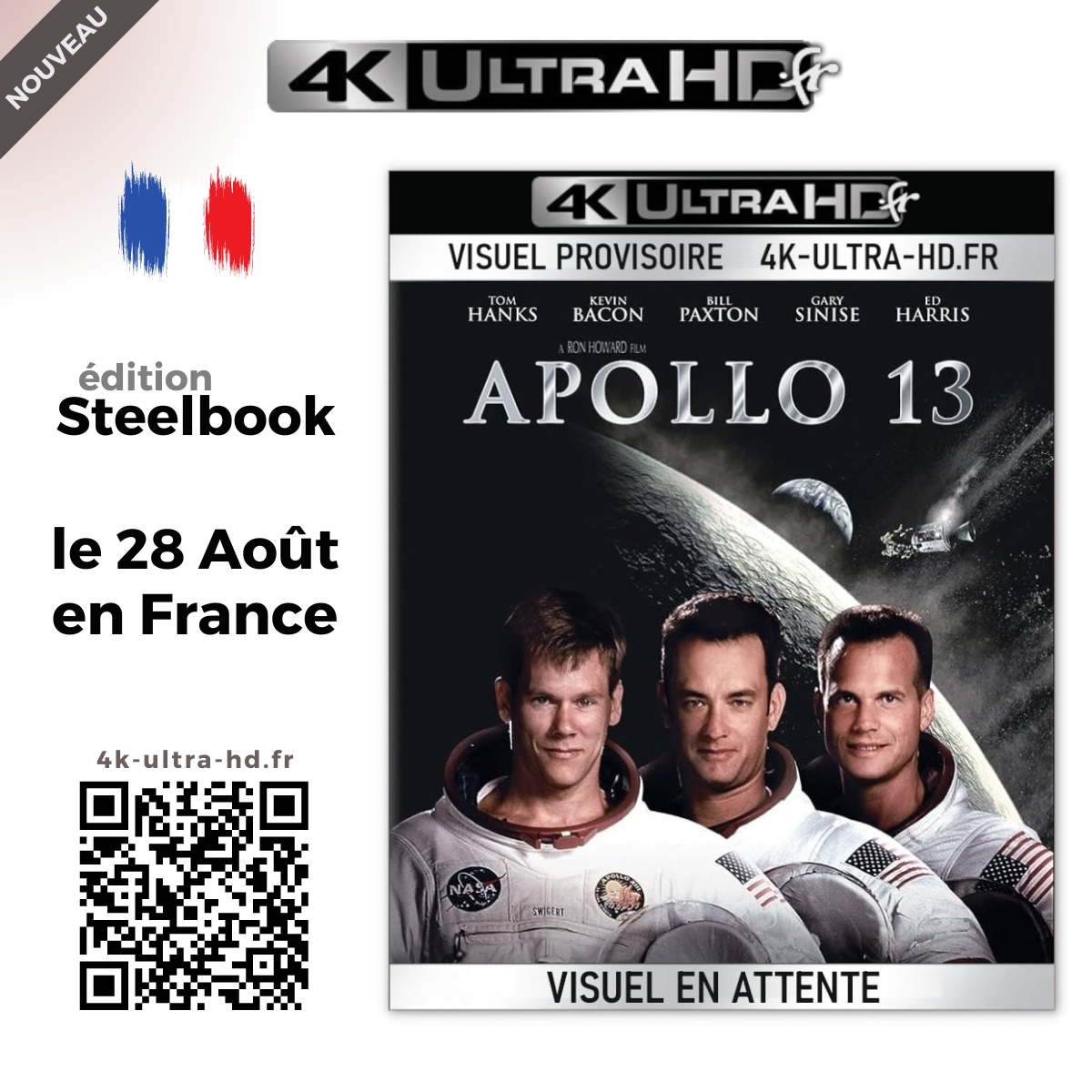🇫🇷 Nouveau #steelbook « 𝐀𝐏𝐎𝐋𝐋𝐎 𝟏𝟑 » !
Après le Collector Vault, voici un tout nouveau Steelbook pour ce film de #RonHoward le 28 Août en France !

💿 Préco : 4k-ultra-hd.fr/film/apollo-13…

ℹ️ #editionlimitee #BluRay4K + #Bluray.
#Apollo13 #TomHanks #4KultrahdFR #4KUltraHD
