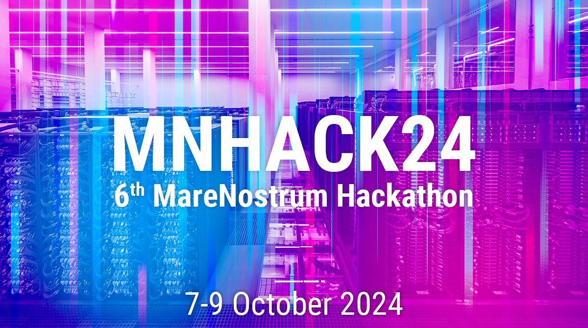 BSC_CNS's tweet photo. 🔘The MareNostrum Hackathon is back!
#MNHack24: 6th MareNostrum Hackathon
📅7-9 October📍BSC
🔝An opportunity for #HPC application developers & users to deploy, test, port, & optimize codes in the newest European pre-exascale cluster
➡ Register now! https://t.co/P4nMRkdWdS https://t.co/2xpxy0oT2z