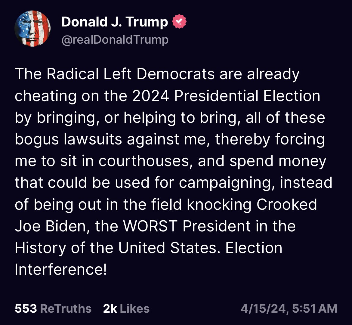 Palm Beach man who campaigns 4 hours a week and plays golf 6 days is predictably griping that court from 9-5, 4 days a week will keep him from campaigning when it only cuts into his golf schedule.