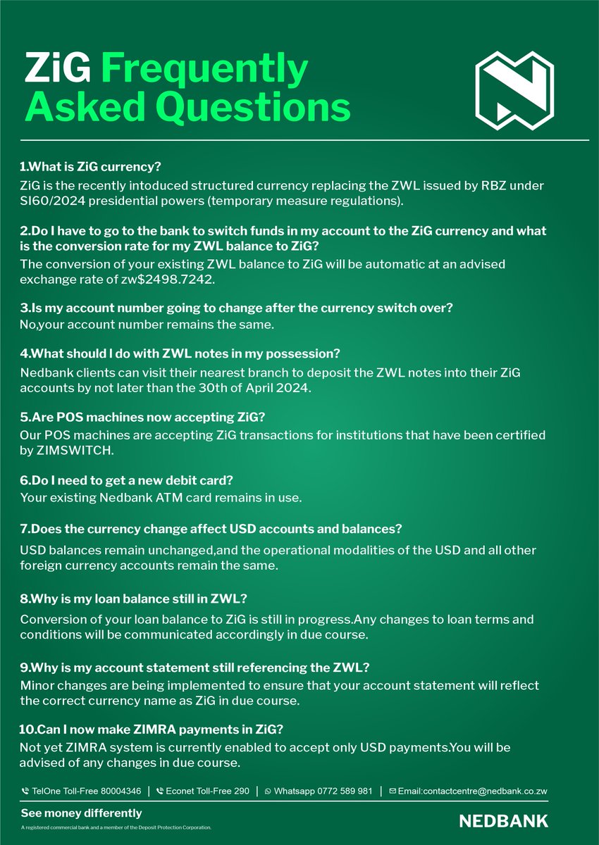 ZiG- Frequently Asked Questions #SeeMoneyDifferently #Nedbank