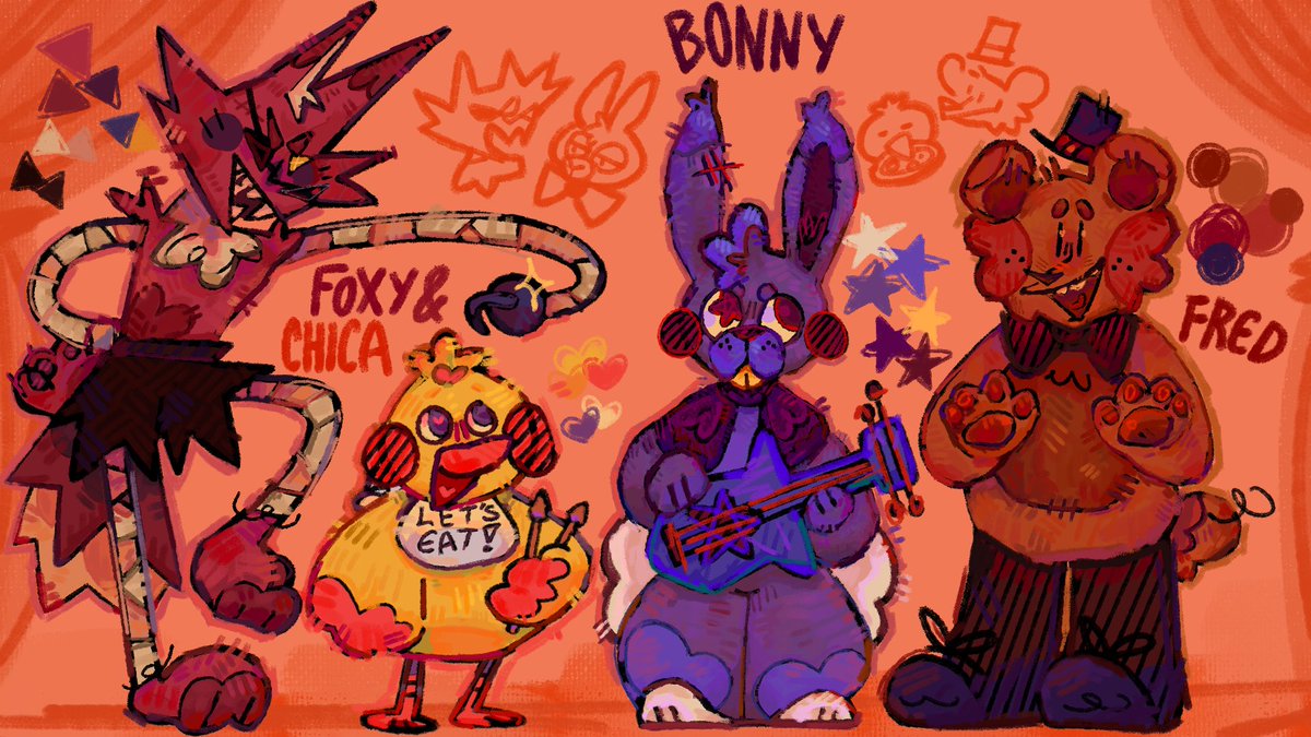 my FNaF 1 gang designs 
I love them they’re all such little guys #fnaf #fnafart #fnaf1 #foxyfnaf #chicafnaf