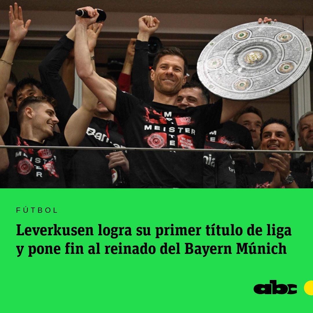 #Bundesliga El Bayer Leverkusen logró su primer título de campeón de la liga alemana con una goleada sobre el Werder Bremen en la 29ª fecha, terminando así con la hegemonía del Bayern Múnich.⚽️🏆🇩🇪 👉Leé más: abc.com.py/deportes/futbo…