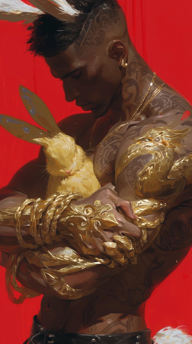 3 pic. “After Care: Hot Guys and Bunnies” 🪢🐰💪🤗🪢 Strong, gentle , yet dominant. …last one til I land 🛫 #AIart #midjourney #DigitalArt #girls #bunnies #ropebunny #shibari #concept #snake #tattoo #bdsm https://t.co/nHo9yKd54b