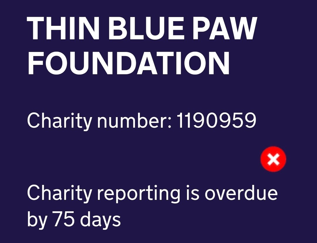 75 days late. £50k memorial fund paid out Oct 2023? No update, no plans. No active fundraising. No communications. No social media activity. No statements of settled claims. Previously high admin costs. Sound suspicious?It does to us. #ThinBluePaw Where are @ChtyCommission ?