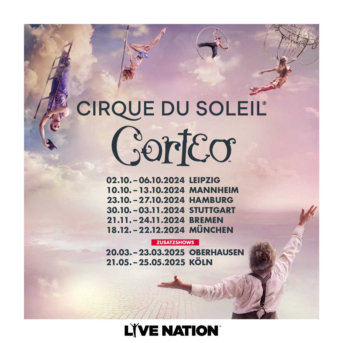 🔊Cirque du Soleil Fans aufgepasst! 🎪 Aufgrund der große Nachfrage gibt es zwei CORTEO Zusatzshows in Köln und Oberhausen! 🎭 Verpasse nicht die spektakuläre Drehbühne, die das Publikum in zwei gegenüberliegende Bereiche aufteilt, wodurch du die Vorstellung auch aus der…