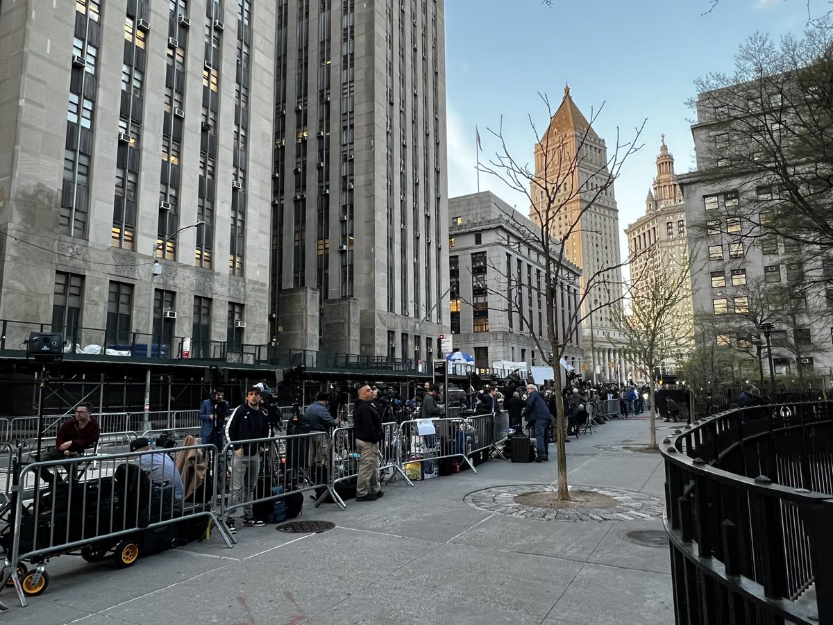 The first criminal trial of a U.S. president, current or former, starts this morning. Scores of reporters outside the Manhattan courthouse for jury selection in the Trump case. So far, only a couple of protesters.