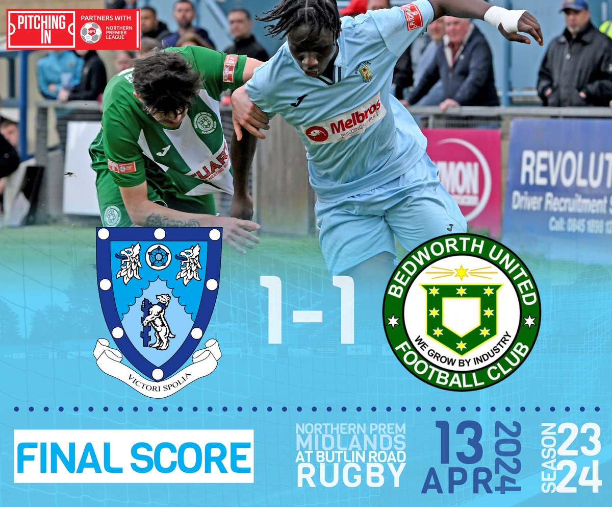 🗞️ Rugby 1-1 @bedworth_united The local derby honours were even on Saturday at Butlin Road, after David Kolodynski's 70th-minute strike saw us come from behind to secure a point in the @NorthernPremLge. ➡️ rugbytownfc.com/2023-24/match-… #utv