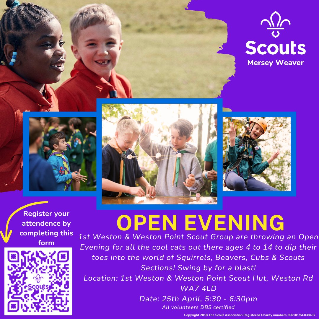 1st Weston & Weston Point will be opening their doors to the local community on 25th April 5:30 - 6:30pm at their Scout Hut, we would love you to come along! Please register here: forms.office.com/e/JssTFrNdSy & share with your friends & family :)