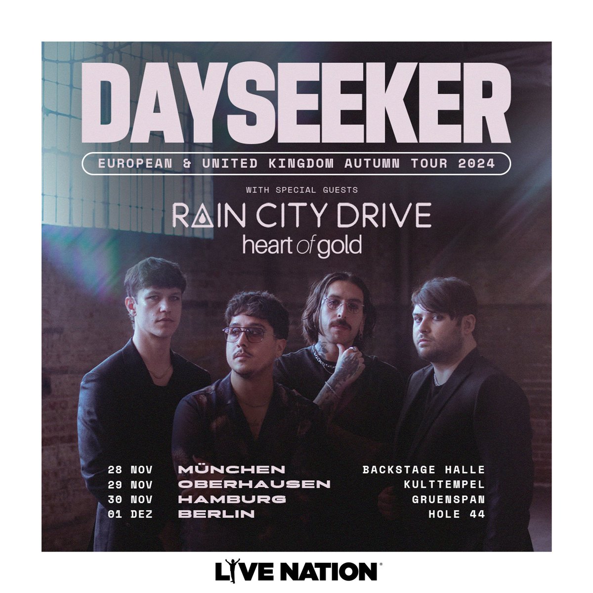 🎸🔥 Dayseeker kommen mit ihrer explosiven Post-Hardcore-Energie nach München, Oberhausen, Hamburg und Berlin im November und Dezember!💥 Mit Support von Rain City Drive & Heart Of Gold wird es episch! 🚀🎶 Merk dir diese VVK-Termine, um dabei zu sein: 👇 Telekom Prio Tickets:…