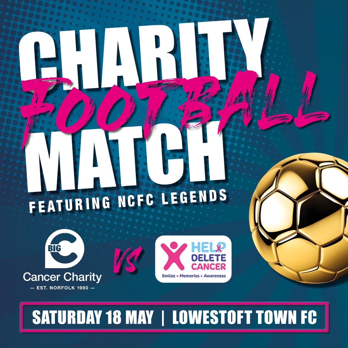 Our First game since August 2022 👊 📅 Saturday 18th May 🆚 @bigctweets ⏰ Kick Off 12.30pm 🏟 @LowestoftTownFC 🎟 £10 Adults | £5 Child | £25 Family Supporting @bigctweets, an amazing charity supporting people in Norfolk 💙 Get your tickets below 👇 big-c.co.uk/our-events/cha…