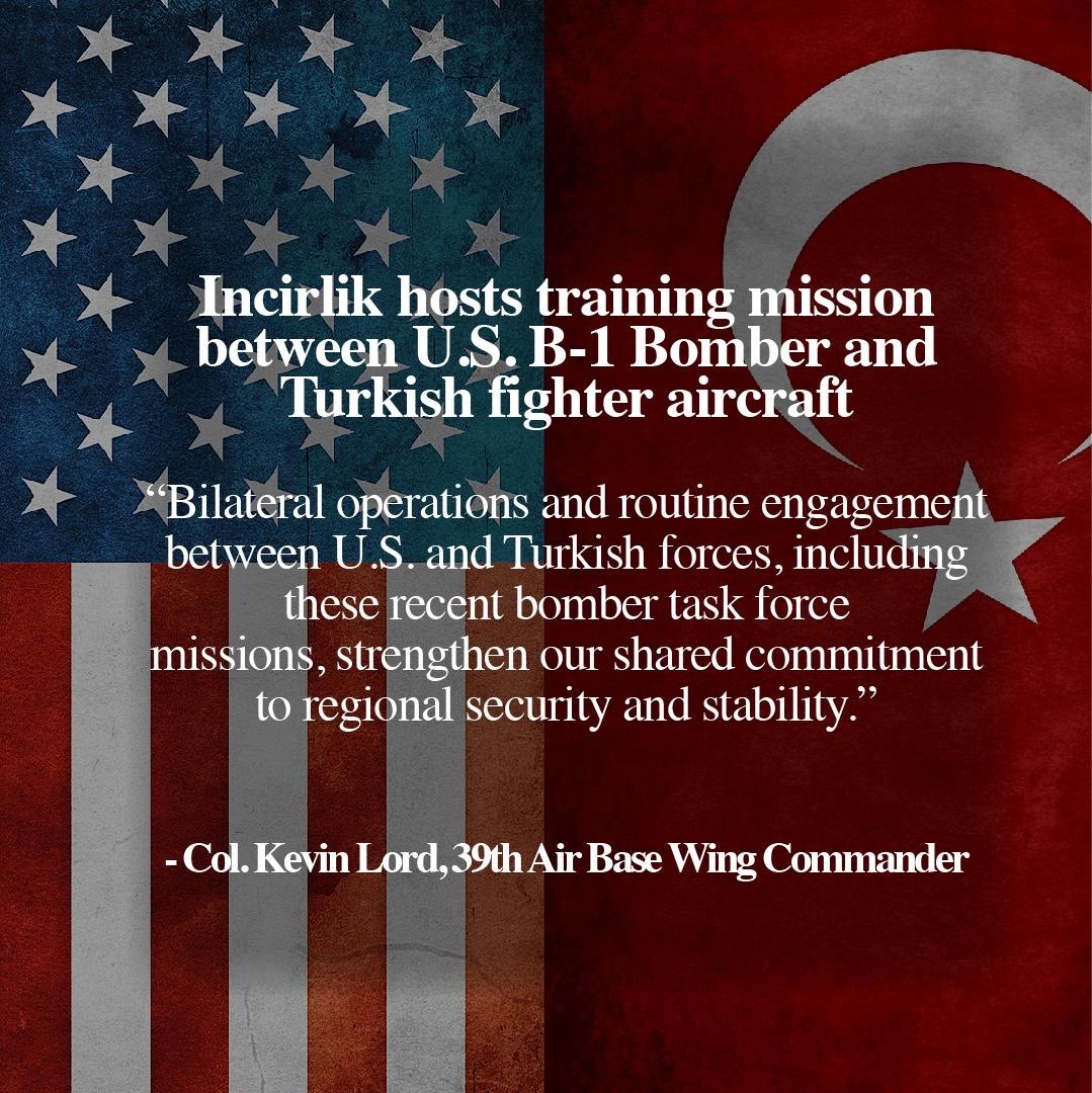 Two U.S. Air Force B-1B Lancers flew from their deployed location at Morón Air Base, Spain, to Incirlik Air Base, Türkiye, April 15, 2024 as part of a long-planned, routine training mission conducted under Bomber Task Force 24-2.
incirlik.af.mil/News/Article-D…