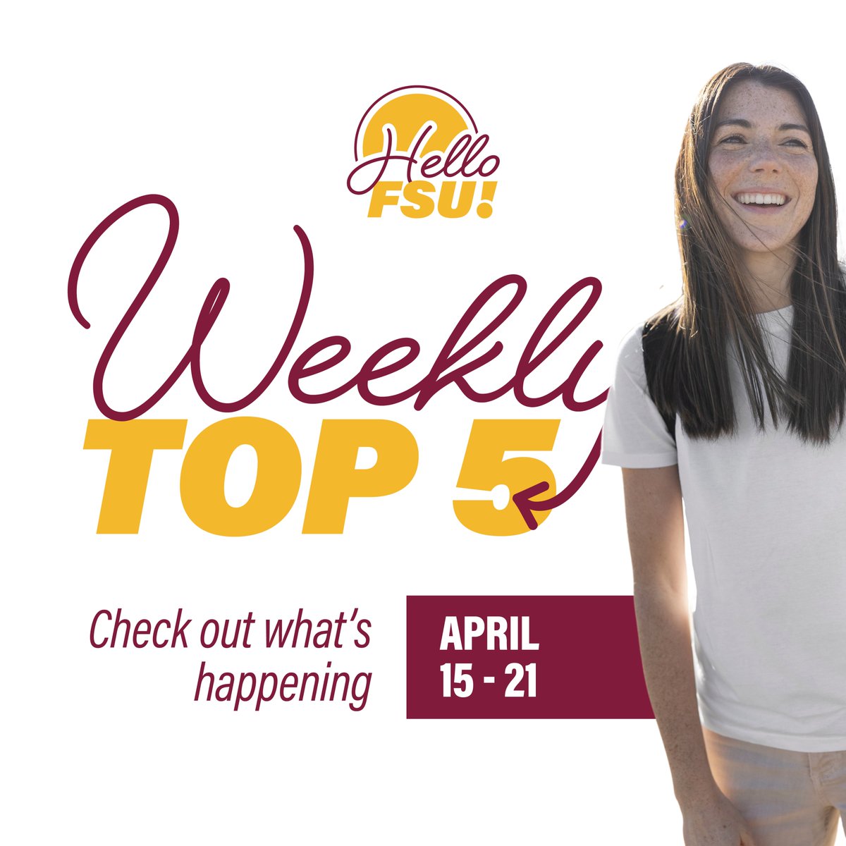 #HelloFSU ☀️ We're midway through April! Take a look at what we have lined up for you this week:
🧵1/6