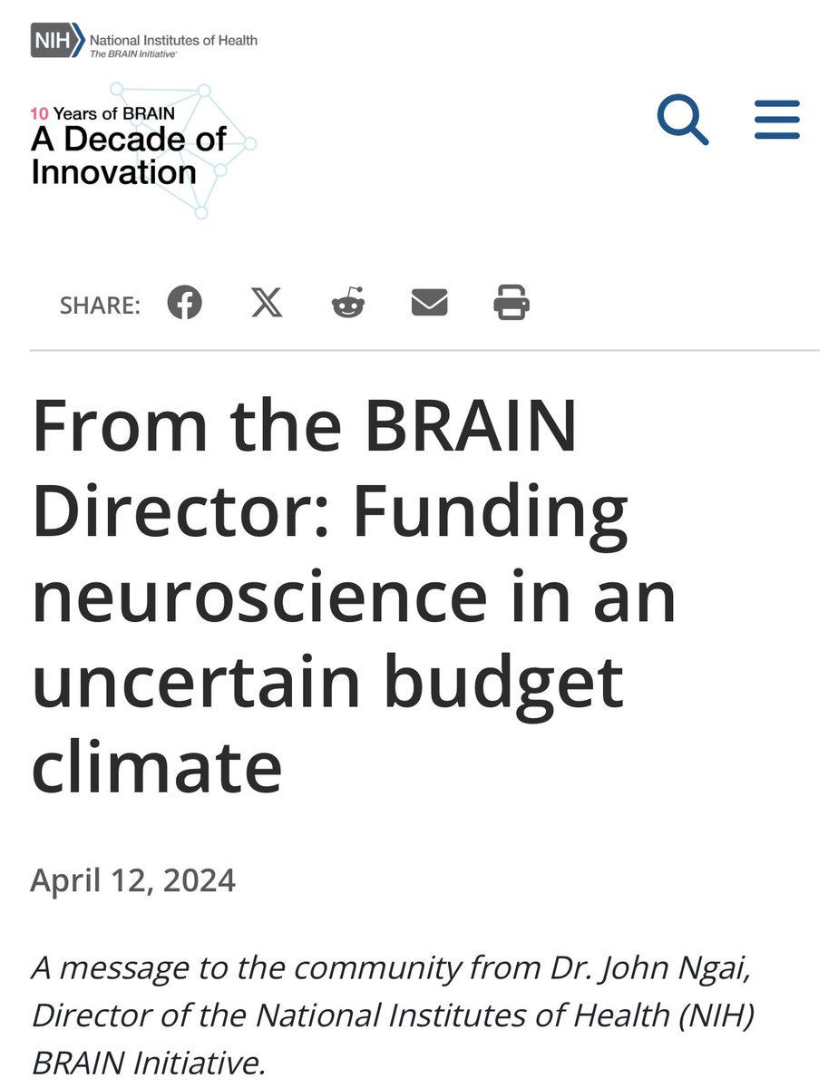 Urgent call to the American public and neuroscience advocates to lobby hard against the 40% cut in @NIH Brain Initiative Funding. Spread the word and get active! Parkinson and Alzheimer’s as well as neurodegeneration diseases will be dramatically affected. From the Director: ‘The…