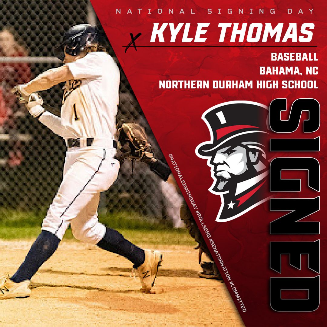 SenatorNation's tweet photo. Join us in welcoming our newest signee! We're thrilled to have Kyle Thomas joining @senatorsBSB from Bahama, NC! #RollSens #nationalsigningday https://t.co/79ovSTvcBE