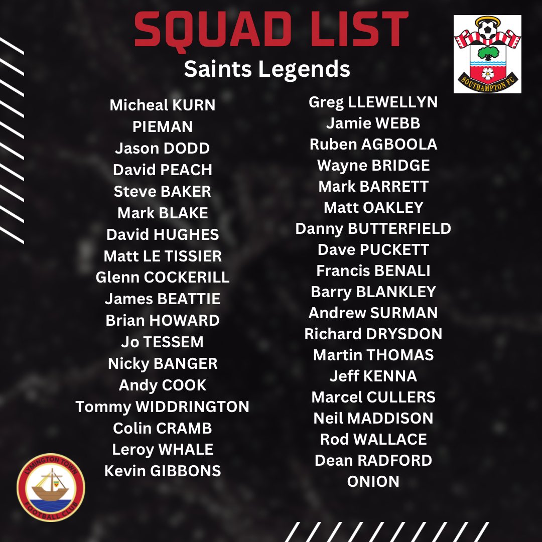 lymingtontownfc's tweet photo. 🇵🇪 Saints Legends Squad List 🇵🇪

🎟️Get your tickets now ⚽️ https://t.co/1ZbF9KroS0