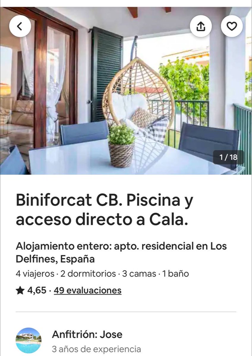 erritmoa's tweet photo. El candidato del PNV por Araba cambia a la desesperada el nombre y foto del anfitrión de su casa de Menorca. 

Ya no es Joseba ni tiene esta foto, es "Jose", pero sigue especulando con una casa alquilándola en AirBNB por 220€/día, 1.540€/semana o 6.820€/mes.

¿Qué esconde? https://t.co/SJtRJYi1Zk