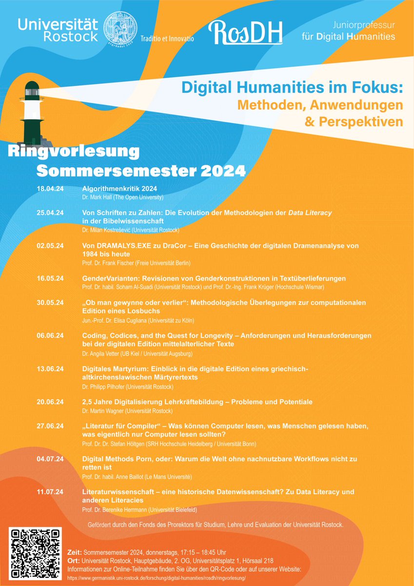 Es geht weiter mit der Hybrid-Ringvorlesung "Digital Humanities im Fokus" der Uni Rostock.
Dieses Semester donnerstags 17:00

Diese Woche geht es um Algorithmenkritik mit Mark Hall  (The Open University)

wir sehen uns (virtuell) dort :)

germanistik.uni-rostock.de/forschung/digi…