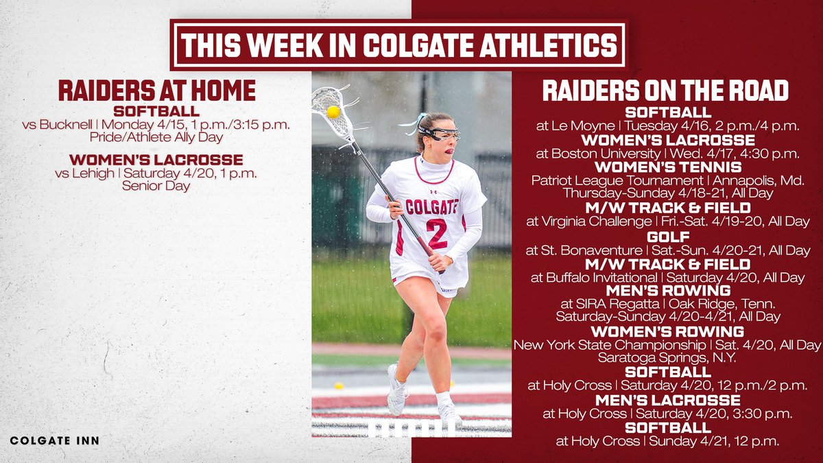 𝐓𝐡𝐢𝐬 𝐖𝐞𝐞𝐤 𝐢𝐧 𝐂𝐨𝐥𝐠𝐚𝐭𝐞 𝐀𝐭𝐡𝐥𝐞𝐭𝐢𝐜𝐬 @ColgateWLax will recognize the class of 2024 on Saturday! #GoGate