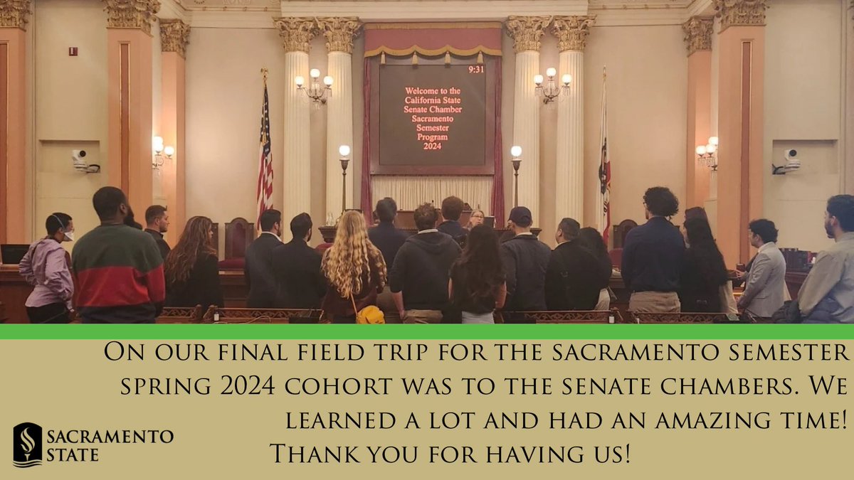 Thank you to the Office of the Secretary Of The Senate for the informative and fun tour of the California State Senate Chambers. We learned a lot and enjoyed every minute! #Highered #SacramentoInternship #CollegeInternship