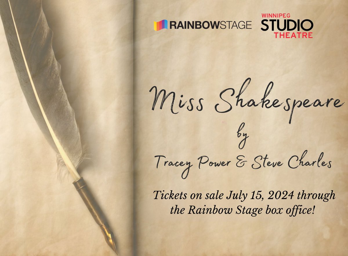 Rainbow Stage and Winnipeg Studio Theatre are thrilled to announce the production of Miss Shakespeare running from September 26th-October 5th, 2024 at the Asper Centre for Theatre &amp; Film (located at University of Winnipeg)!