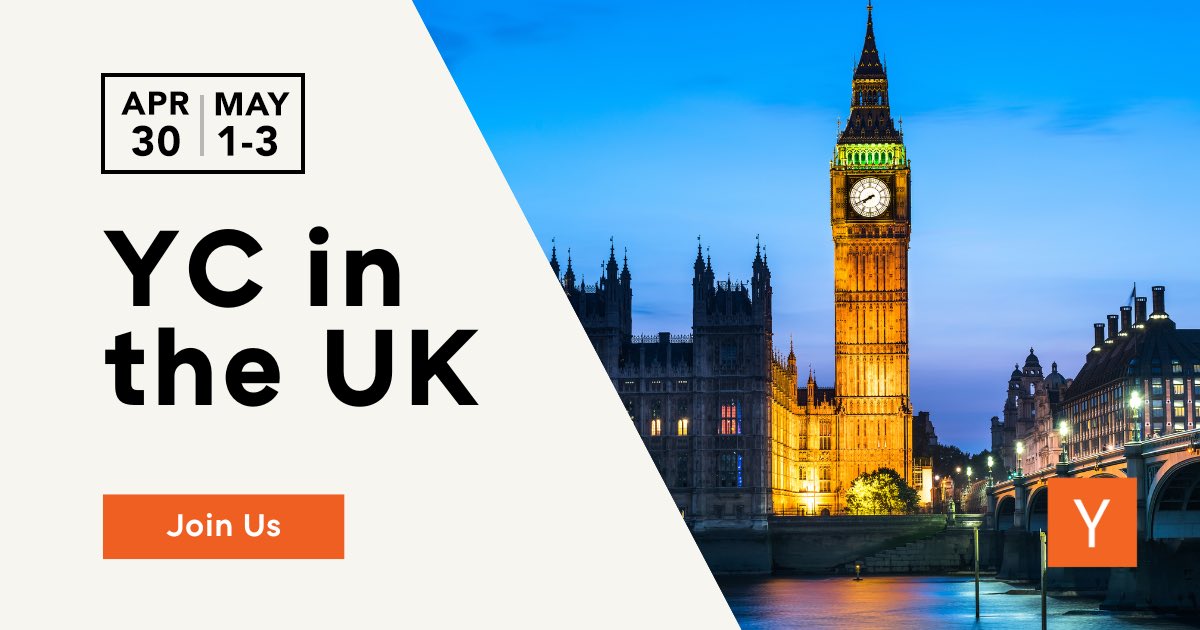 YC is coming to the UK! We’ll be visiting London and three universities in the UK – Cambridge, Imperial, and Oxford. If you’re interested in starting a startup, or are in the early stages of building one, we hope to see you there. ycombinator.com/blog/yc-in-the…