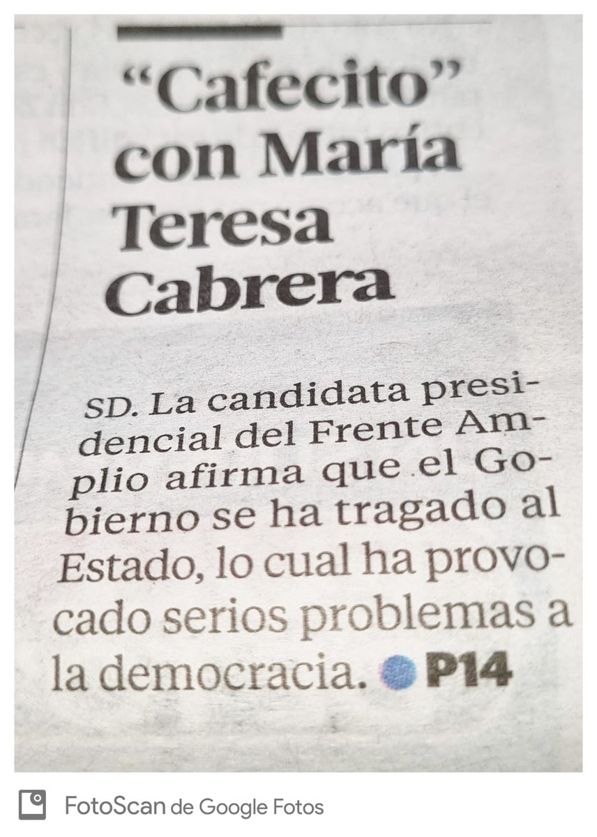 Maria Teresa Cabrera, candidata del Frente Amplio a la Presidencia de la República. Plantea un programa electoral que sugiere entre otras cosas, que el gobierno quede subordinado al Estado.