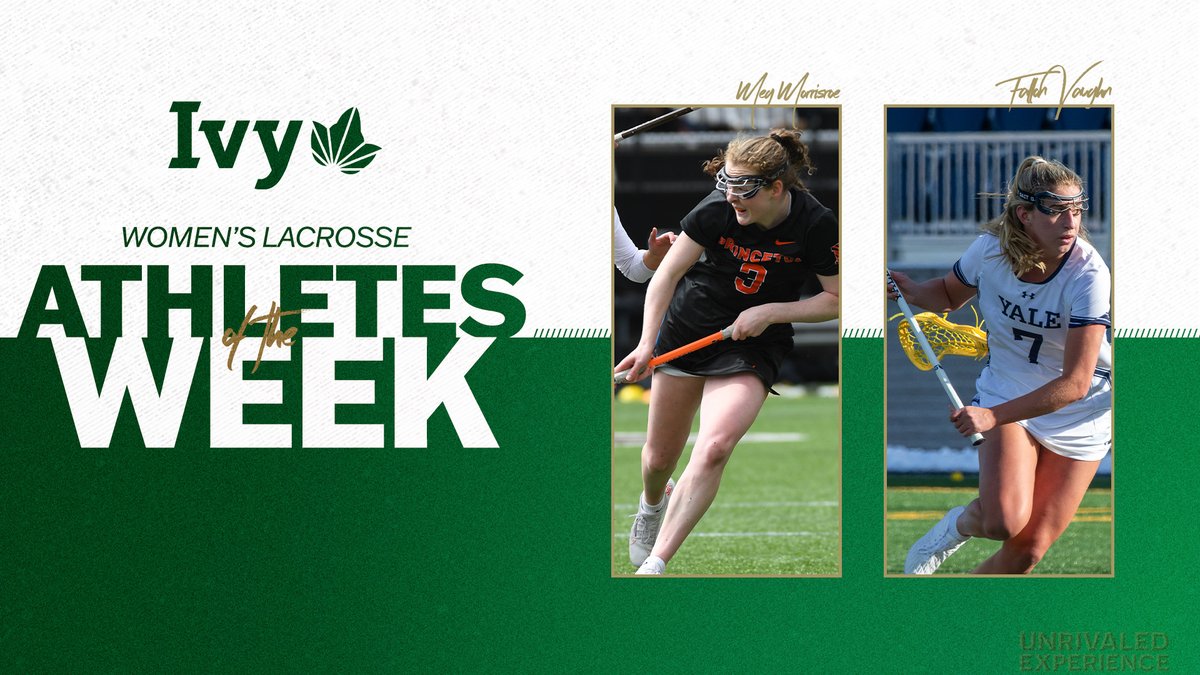 With a few weeks left in the season, @princetonwlax and @YaleWLacrosse clinched their spots in the upcoming Ivy League Women's Lacrosse Tournament. Individually, Princeton's Meg Morrisroe and Yale's Fallon Vaughn claimed this week's awards. 🌿🥍 📰 » ivylg.co/WLAX041524