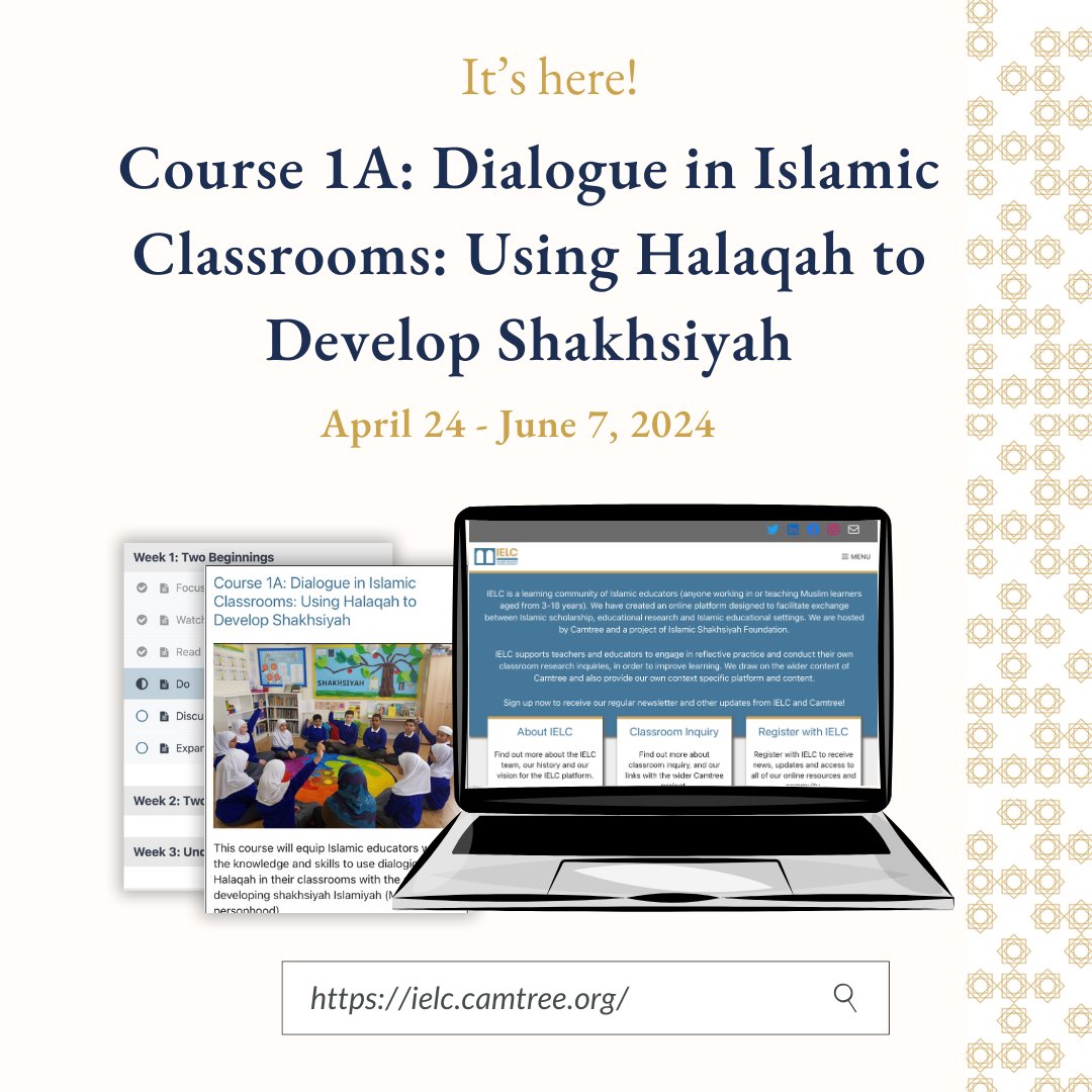 We are excited to announce we are running the first course in our ‘The Prophetic Pedagogy of Dialogic Halaqah’ series: Dialogue in Islamic Education.  Courses 1A will run from 24th April to 7th June with optional weekly live sessions on Wednesdays 16:00-17:00 British Summer Time.