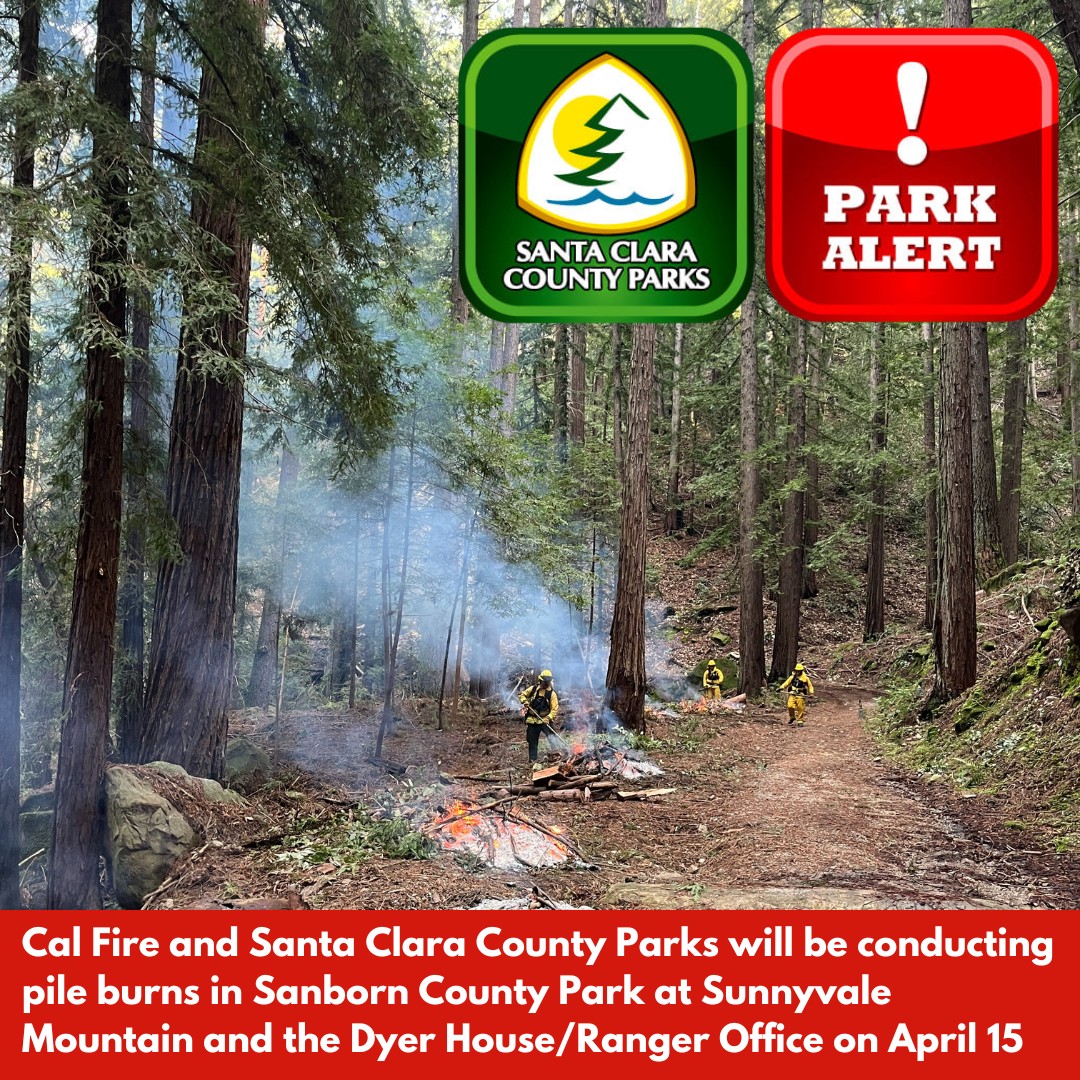 Our Vasona Crew is assisting @SCCParks with a pile burn today in Sanborn County Park between 9am-5pm. This work is intended to reduce #wildfire threat in the park and nearby communities. If you see smoke in the area, no need to dial 9-1-1.