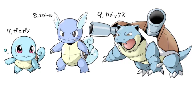 今日はゼニガメグループを描きました今更だけどカメックスのランチャー部分ってどう見てもメカだよね… 