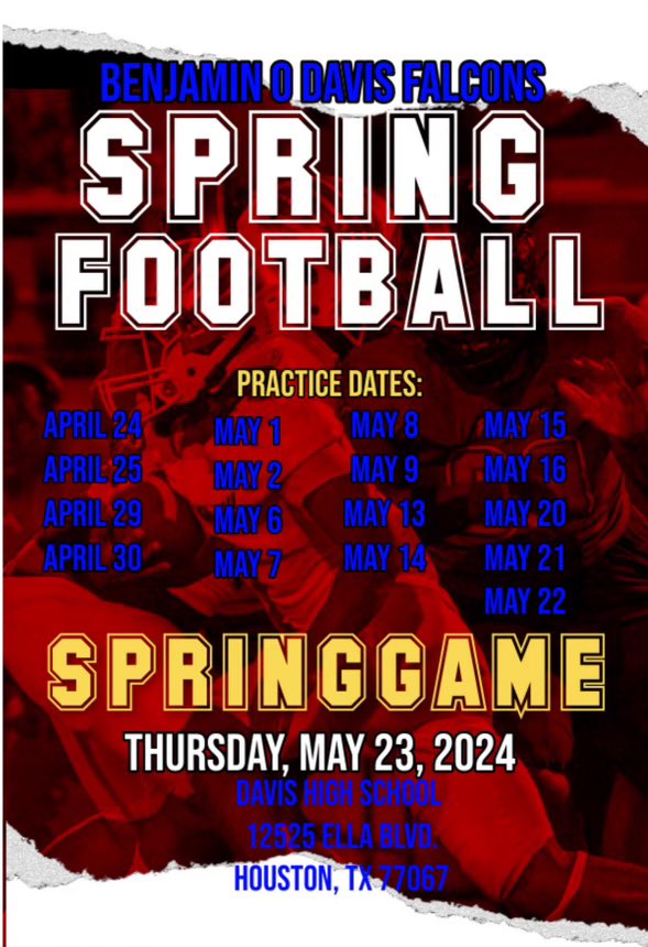 Hey Coaches, come check us out at Aldine Davis for Spring Ball it’s a lot out great athletes on Ella ‼️