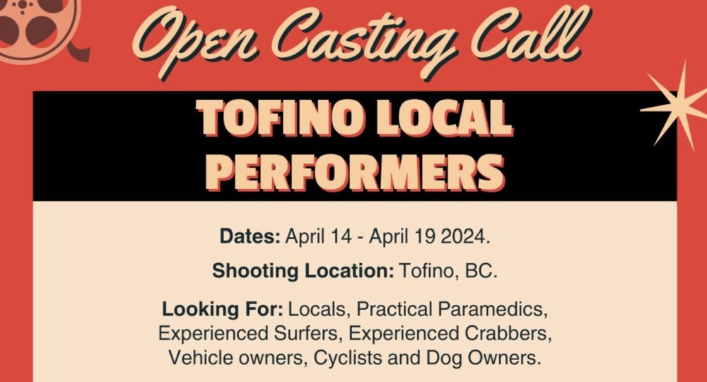 What's shooting in Tofino this week?

It may be too late to be a surfer, paramedic, crabber backgrounder but apply at FreemanCasting.com for other opportunities.