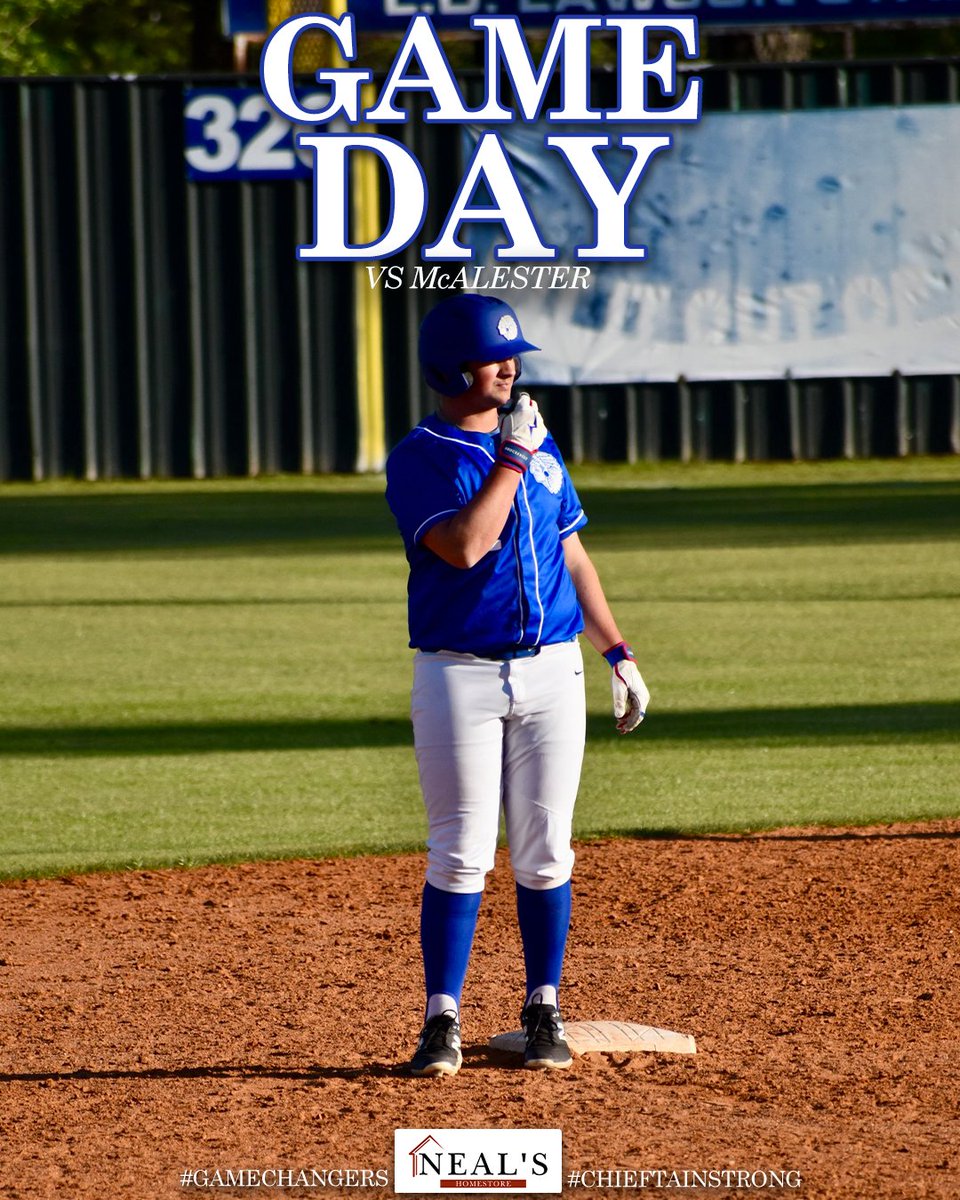 ⚾ GAME DAY

🆚McAlester
⏰5:30pm
📍L.D. Lawson Stadium

#GameChangers | #ChieftainStrong