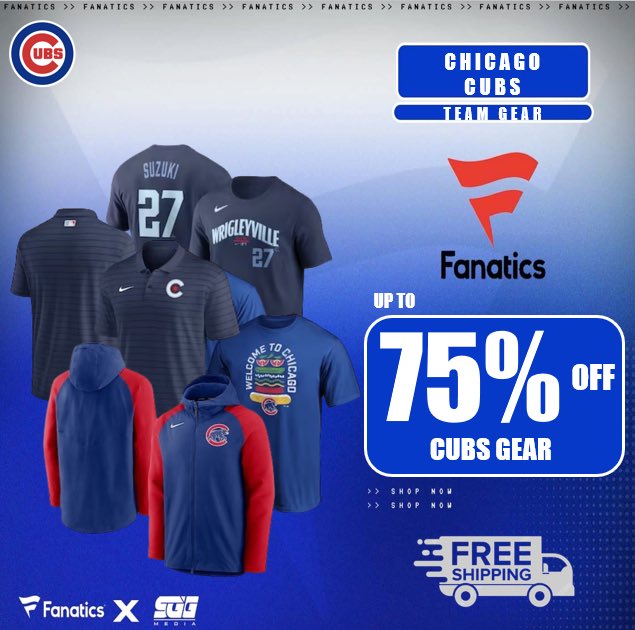 CHICAGO CUBS SUPER SALE, @Fanatics🏆 Cubs fans, take advantage of Fanatics latest exclusive offer and get up to 75% OFF on Chicago Cubs gear with FREE SHIPPING using THIS PROMO LINK: fanatics.93n6tx.net/CHITOWN70 📈 DEAL ENDS SOON!🤝