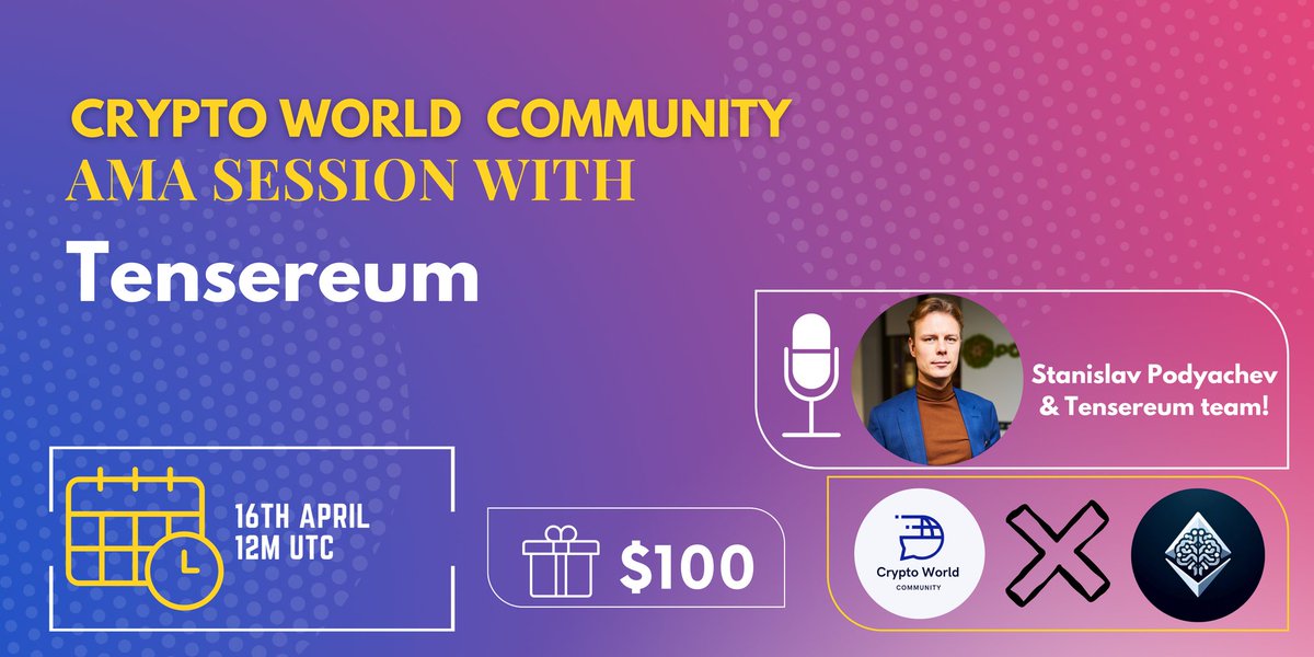CryptoWorld_Tw's tweet photo. 🔊 Join Our Next #AMA Series With @tensereum
🎁Prize: $100 USDT
📆Date: 16th April, 12PM UTC
🏨 Venue: https://t.co/NtYyY2dbzv ..

🏆 Rules : 1. Follow- @tensereum &amp; @CryptoWorld_Tw,
Rules 2: Retweet &amp; mention your friend.

Otherwise You Will Be Disqualified https://t.co/eYUlgMpeIK