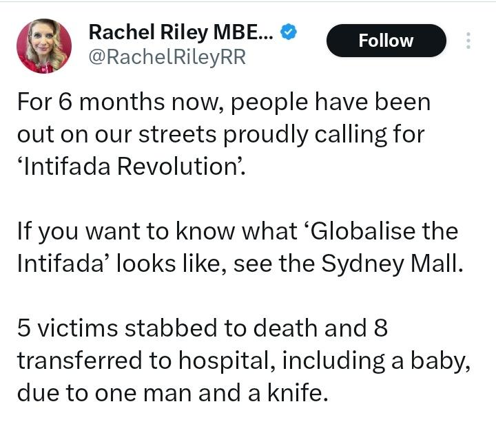 Rachel Riley claimed the murder of 5 people was directly related to marches against genocide and was carried out by an Islamic extremest. It's that simple. There was fuck all nuance and fuck all ambiguity. She made up that bollocks after it turned out the murderer wasn't Muslim.