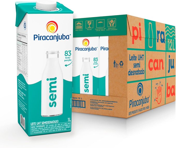 Pack de Leite Semidesnatado Piracanjuba 1L – 12 Unidades