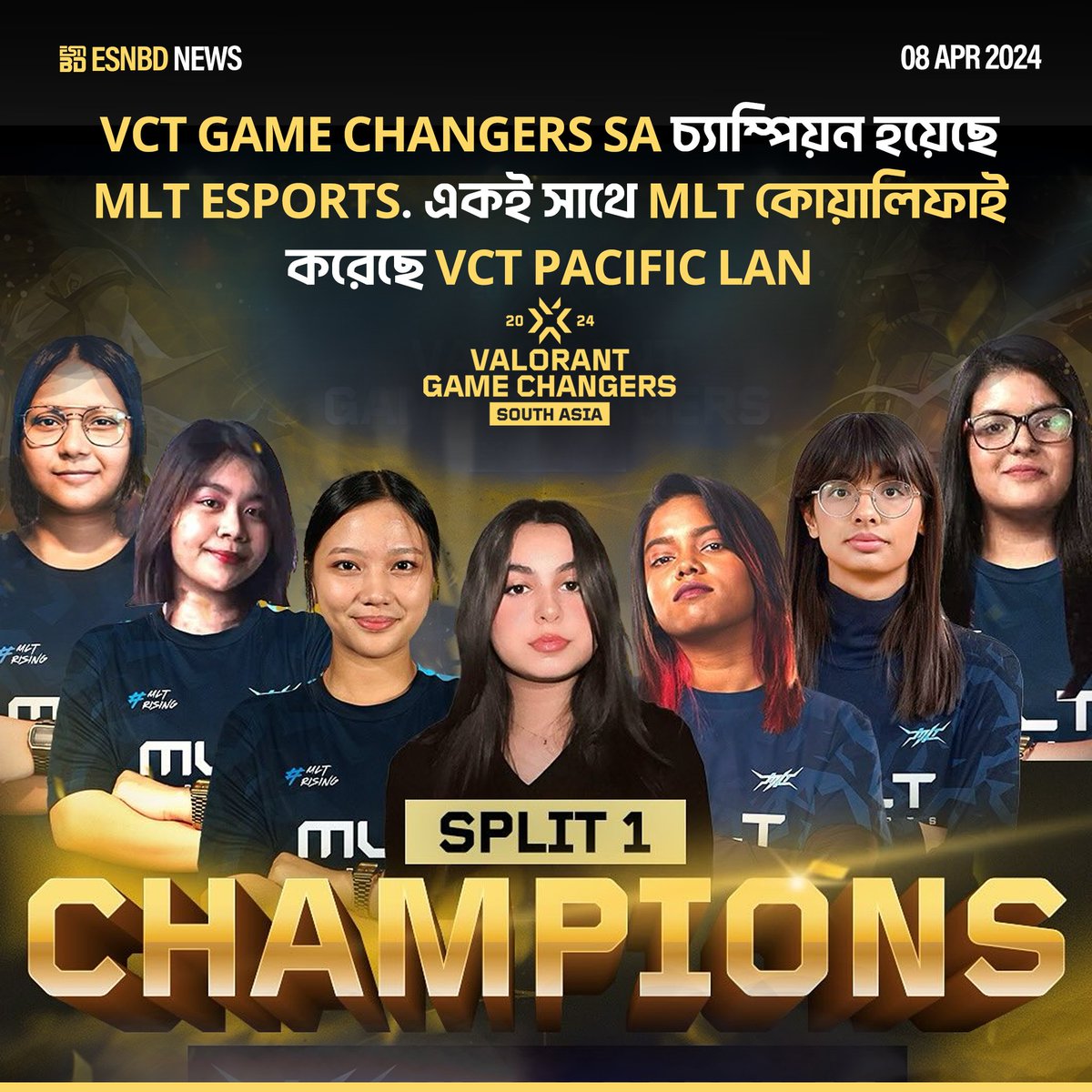 esnbd_'s tweet photo. Bangladeshi esports organization MLT Esports secures the championship title in the international female VALORANT lineup at VALORANT Game Changers South Asia Split 1. securing victory and confirming their spot in the upcoming VCT Pacific LAN event.

#ESNBD #MLTEsports #VCTPacific https://t.co/Ztu44gFsuJ