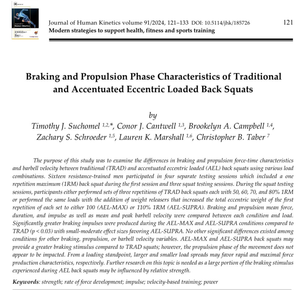 Our first of several incoming articles on AEL “Braking and Propulsion Phase Characteristics of Traditional and Accentuated Eccentric Loaded Back Squats” has been published by @jhkawf! You view the open access article here: johk.pl/wp-content/upl…