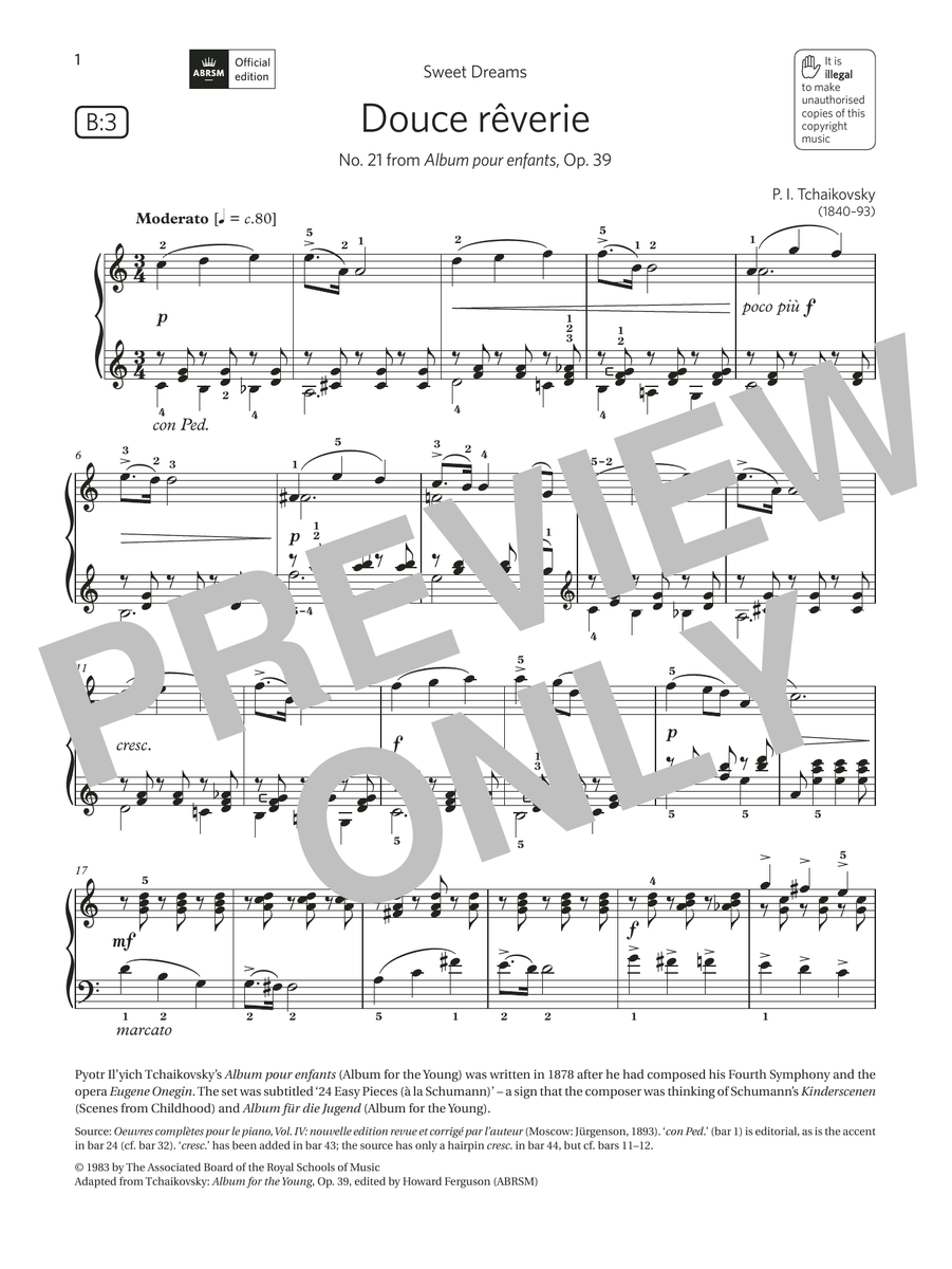Pyotr Il'yich Tchaikovsky Douce rêverie (Grade 5, list B3, from the ABRSM Piano Syllabus 2021 & 2022) Sheet Music Notes freshsheetmusic.com/pyotr-il-yich-… #tchaikovsky #beethoven #piano
