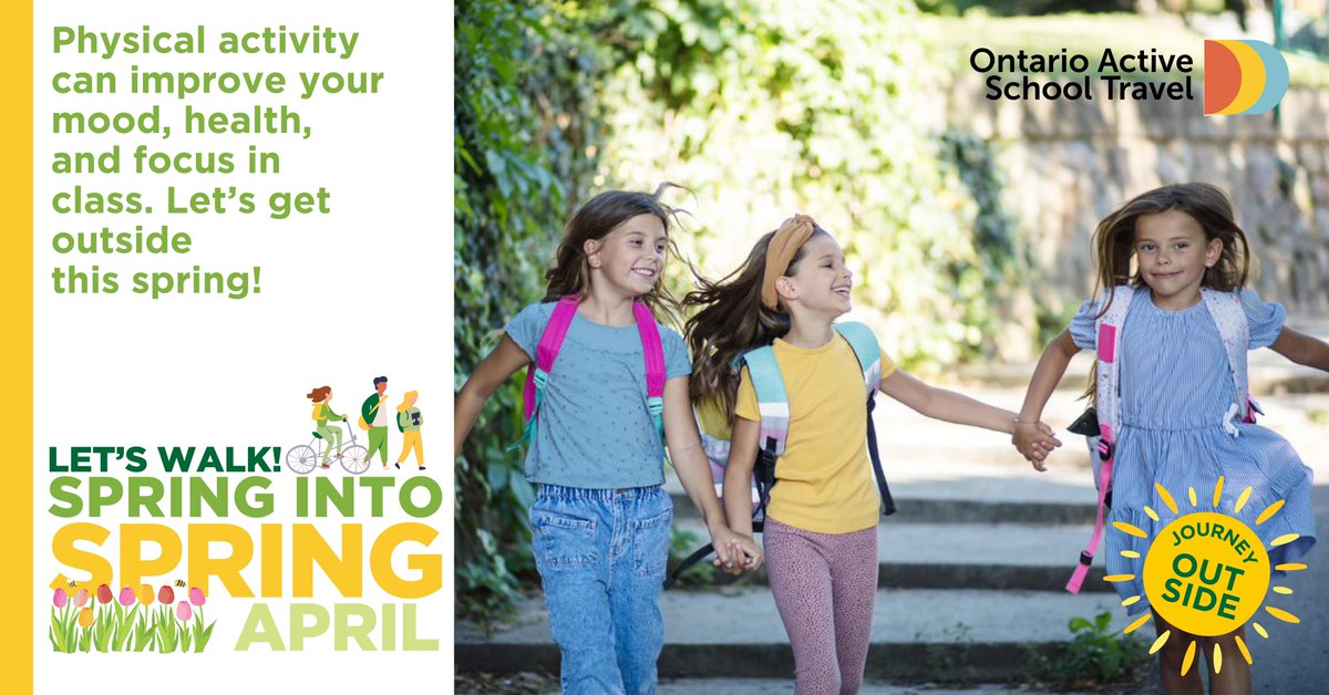 Physical activity is essential! It improves our moods, health, and focus in class. Encourage children to #SpringIntoSpring by walking or wheeling to school this week, and by exploring the school yard during recess. ontarioactiveschooltravel.ca/spring-into-sp… @ugdsb @WellingtonCath