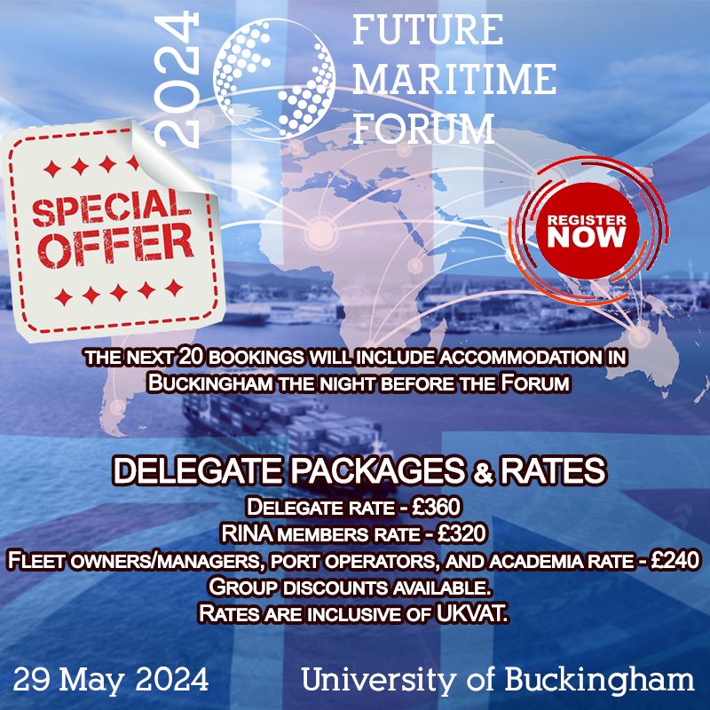 There’s a special offer on #fmf2024 tickets… The next 20 bookings will include accommodation at next month’s Future #maritime Forum! Register here today to get your tickets and free accommodation: lnkd.in/eYbNjMt7 #maritimeindustry #maritimeinnovation #marine #seas