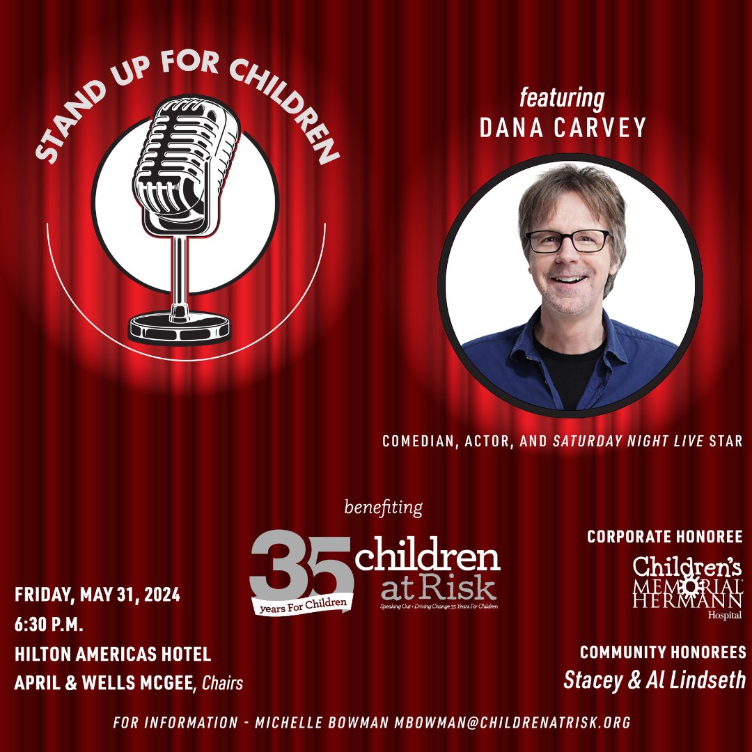 Laugh with a Legend! Dana Carvey, the comedic genius from SNL, brings his iconic impressions & unforgettable characters to our Stand Up for Children Gala. Don't miss this chance to see a comedy legend live! Learn more: childrenatrisk.org/event/stand-up…
