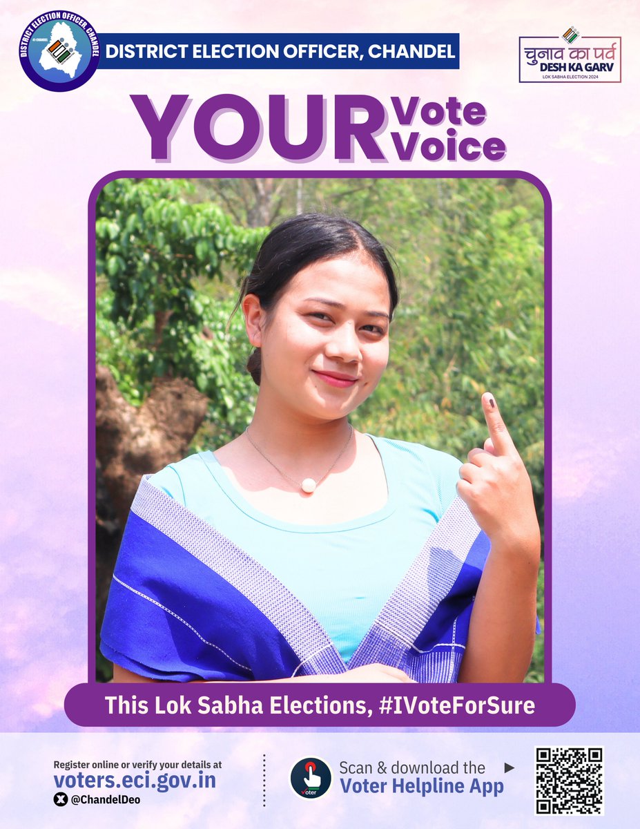 ChandelDeo's tweet photo. LSE 2024 Poster Highlights by Young Voters of Chandel District in traditional / customary attire "Empowering Tradition, Amplifying Voices: Chandel's Youth will Speak Through Their Votes on 19th April 2024"
@ECISVEEP @CeoManipur @SpokespersonECI #LokSabhaElection2024 https://t.co/05oa8ehoUy