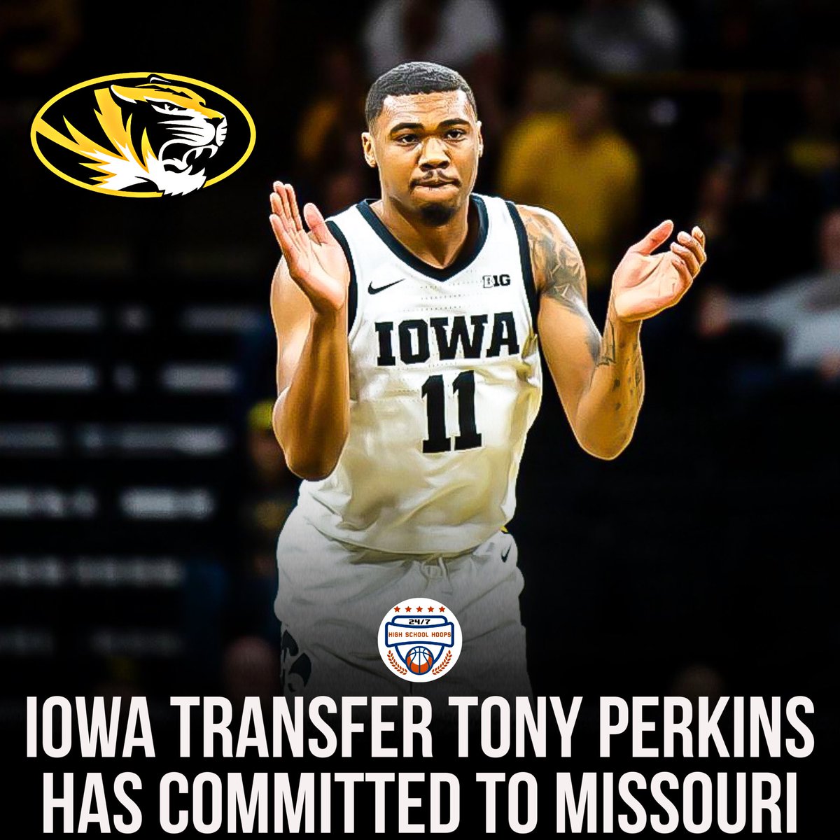 NEWS: Iowa guard Tony Perkins (@Saucy___T) has committed to Missouri and Dennis Gates, per source. Perkins is a native of Indianapolis, Indiana who has spent his entire four-year career at Iowa. He averaged 14.0PPG, 4.6APG, 4.4RPG and 1.6SPG this season.