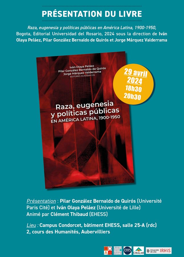 📚 Présentation de livre 📚 Le 29 avril, une conférence est organisée pour présenter le livre 'Raza, eugenesia y políticas públicas en América Latina (1900-1950)', publié cette année. 📍@EHESS_fr, Campus Condorcet (Aubervilliers) 👉Plus d'informations institutdesameriques.fr/agenda/present…