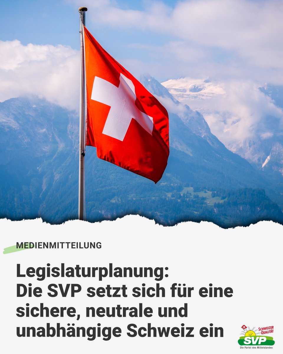 An ihrer heutigen Sitzung hat sich die Bundeshausfraktion der SVP mit den Legislaturplanung 2023-2027 befasst. Einmal mehr setzt sich nur die SVP für Schweizer Werte ein. 👉🏻 svp.ch/aktuell/publik…