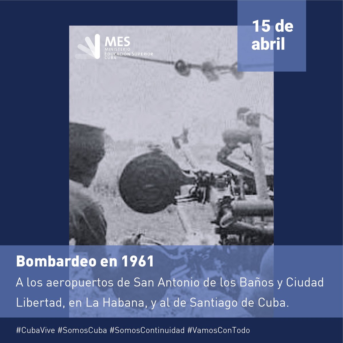 CubaMES's tweet photo. El 15 de abril de 1961 aviones piratas atacaron tres aeropuertos cubanos. Era el preludio de la invasión mercenaria por Playa Girón dos días después.
Se perdieron valiosas vidas, pero se  reafirmó la fe en la #Victoria
#AbrilDeVictorias 
#TenemosMemoria https://t.co/aLC0JNpHcw
