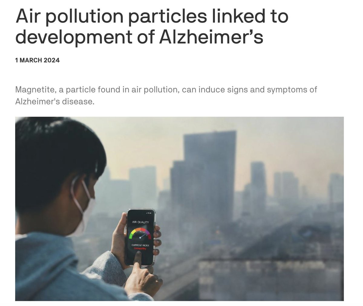 A new study finds that a particle within vehicle exhaust can cause Alzheimer's disease. The more we learn about cars' impact on public health, the worse it seems to be. uts.edu.au/news/health-sc…